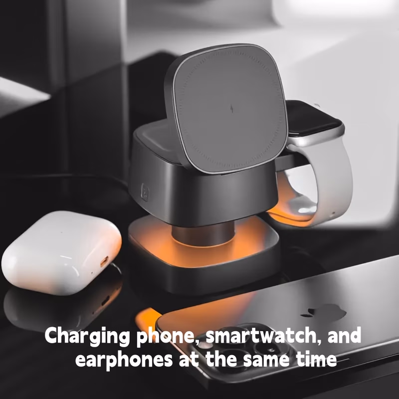 TIMESS 4-In-1 Wireless Charger with Bedside Warm Light – Multi-Function Night Light and Phone Stand for Charging iPhone, iWatch, and More