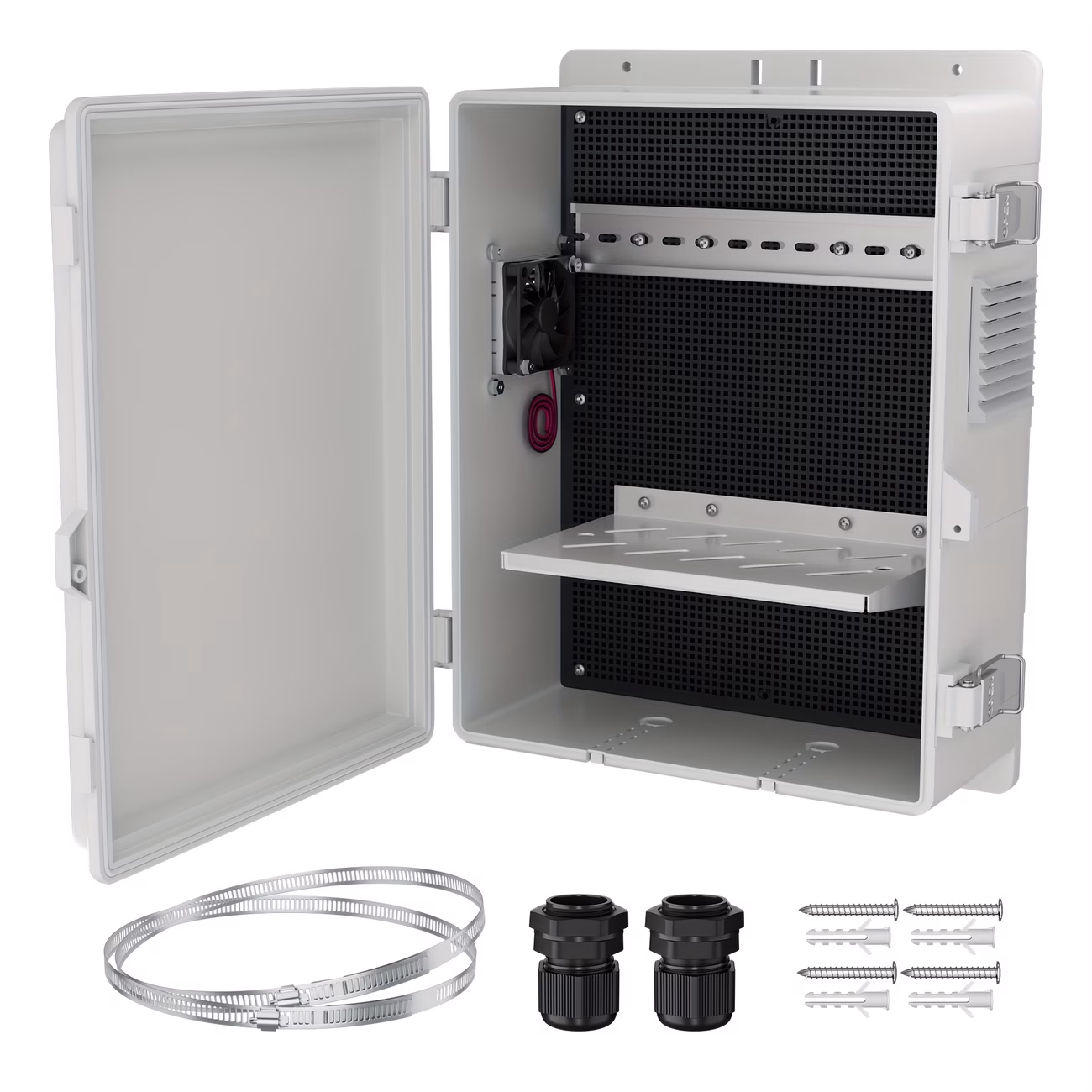 DAIERTEK Outdoor Gray Plastic Box with Stainless Steel Buckle – Durable Storage Box with Grid Design and Pre-Drilled Holes