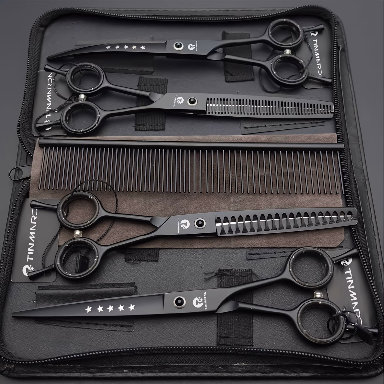 TINMARDA Professional Dog Grooming Scissors Set – 5 Types of Scissors in Black and Purple Colors