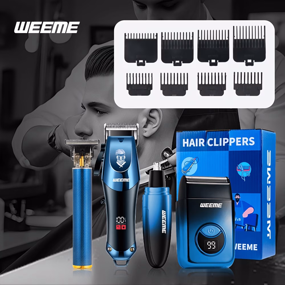 WEEME 4pcs Men's Electric Hair Clipper Set – Wireless USB Charging Professional Hair Clipper Set with Lithium Battery