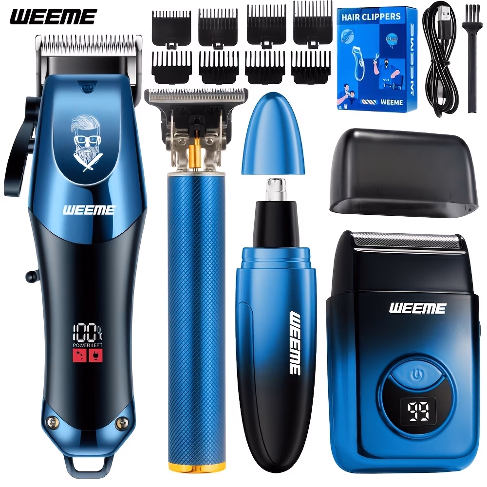 WEEME 4pcs Men's Electric Hair Clipper Set – Wireless USB Charging Professional Hair Clipper Set with Lithium Battery
