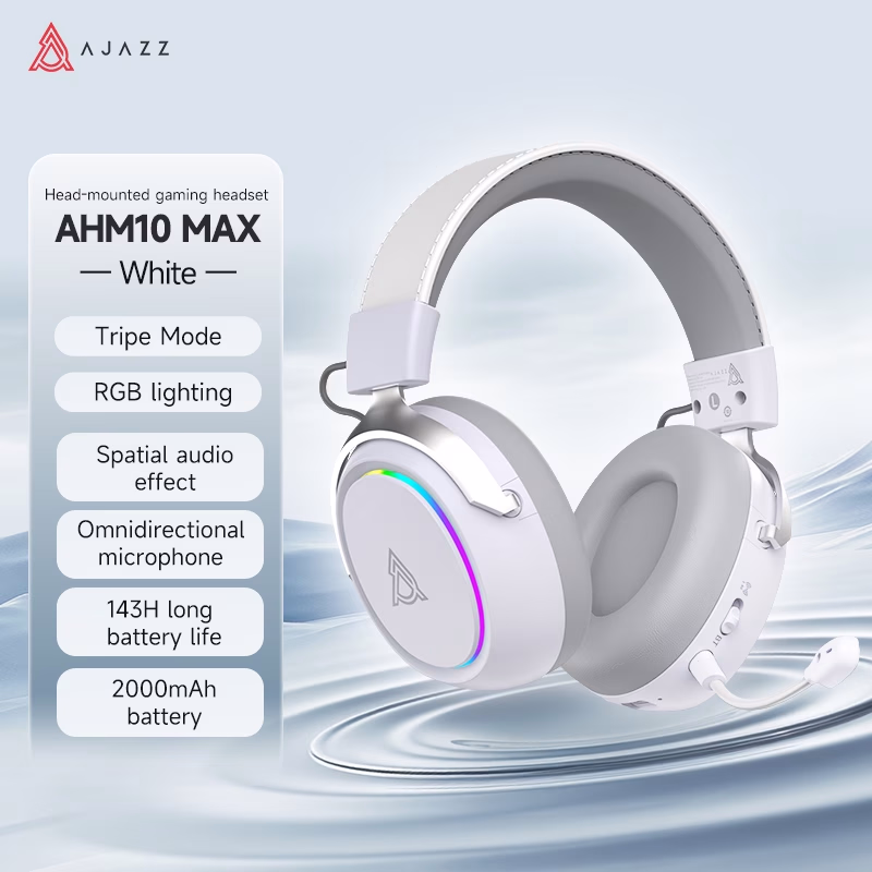 AJAZZ AHM10 MAX RGB Active Noise Cancelling 7.1 Channel Tri-Mode Over-Ear Headphones – Master-Level Tuning for Gaming and Office Use