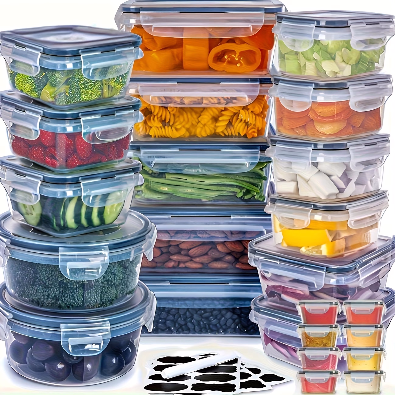 THELiFE™ 48pcs Plastic Food Storage Containers with Locking Lids & Labeling System – Ideal for Lunch Boxes, Pantry Organization, and Fresh-Keeping