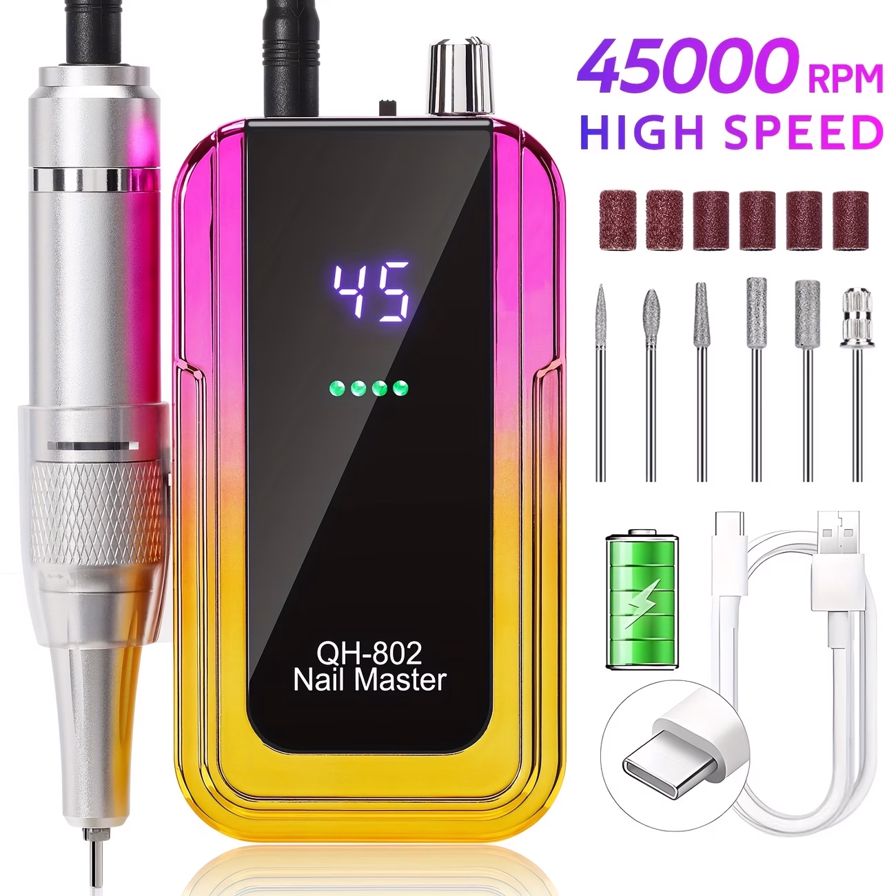 DianaBeauty™ 45000RPM Rechargeable Electric Nail Drill Machine – Professional Nail Drills for Gel Nails Polish