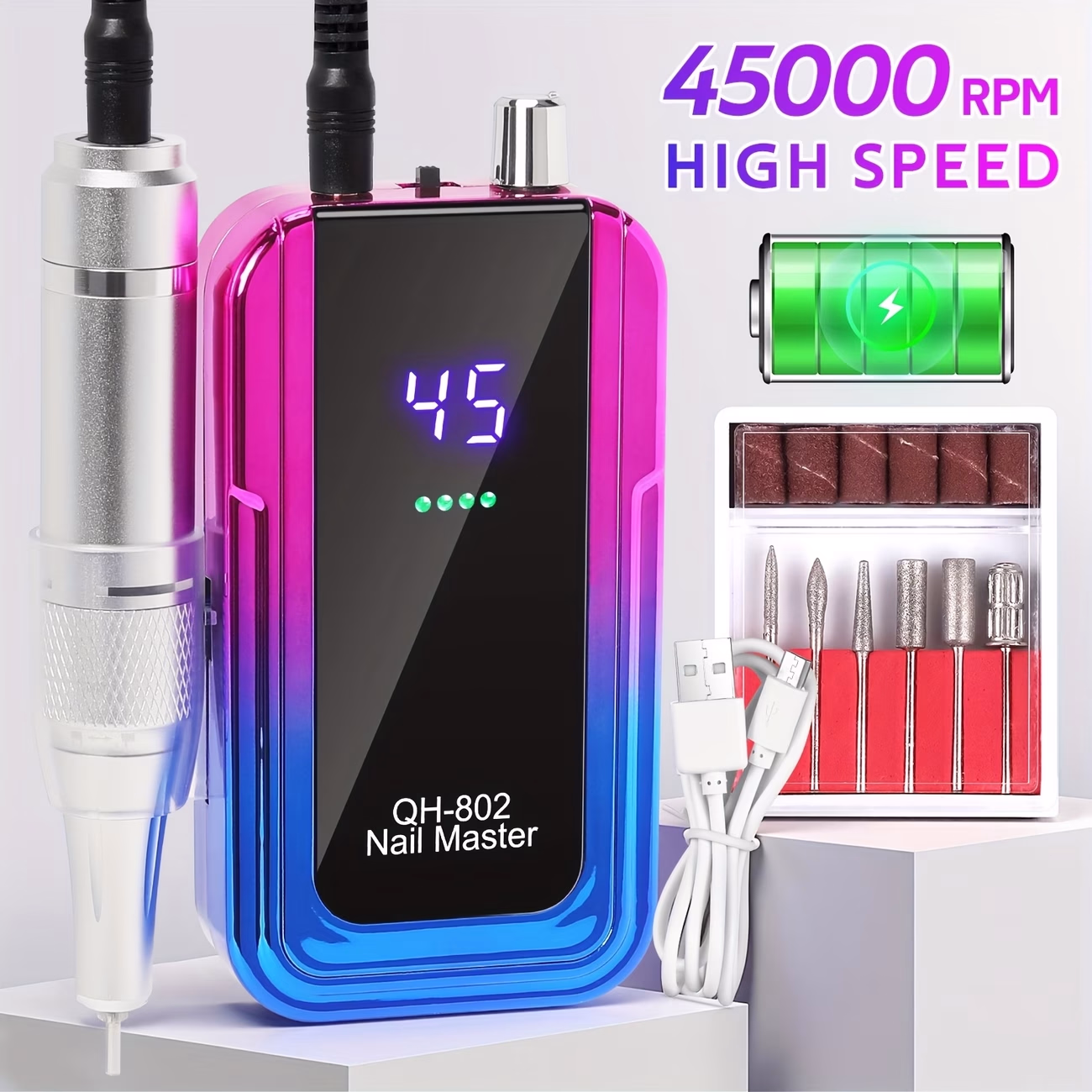 DianaBeauty™ 45000RPM Rechargeable Electric Nail Drill Machine – Professional Nail Drills for Gel Nails Polish