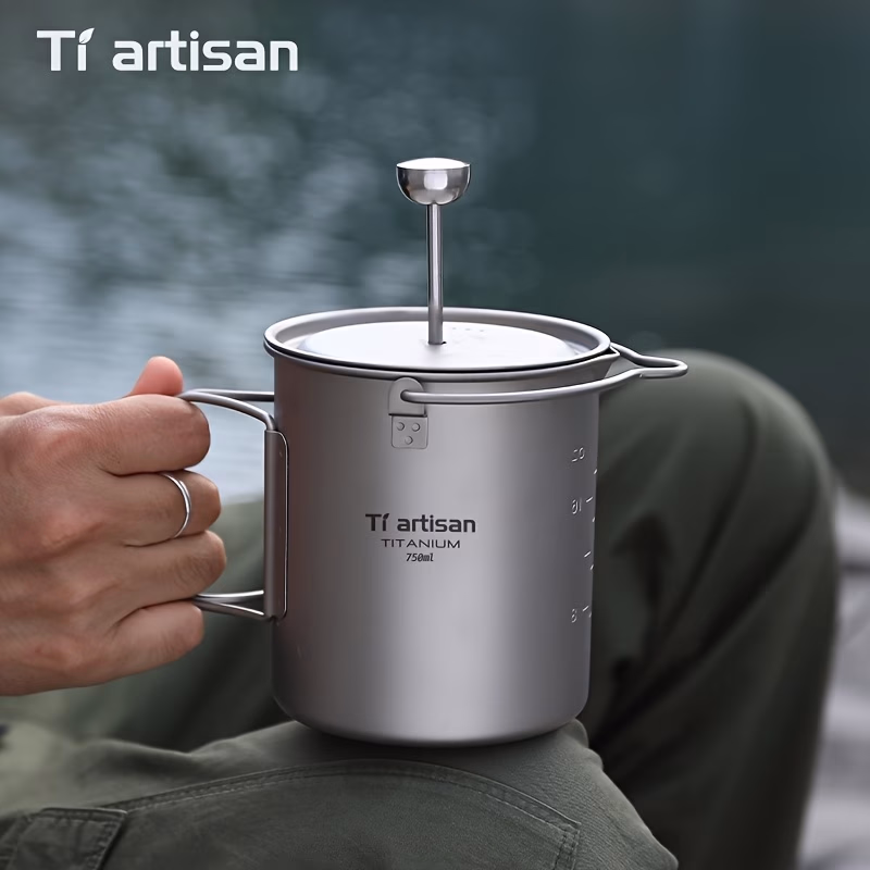 Tiartisan™ PC Pure Titanium French Press Coffee Cup – 750ML Outdoor Coffee Brewing Filter Cup