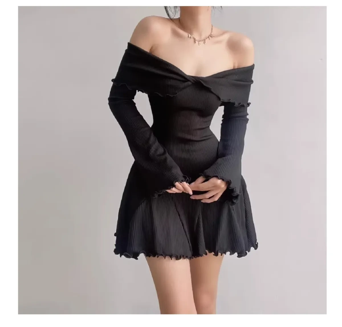Off-shoulder Dress with Sleeves