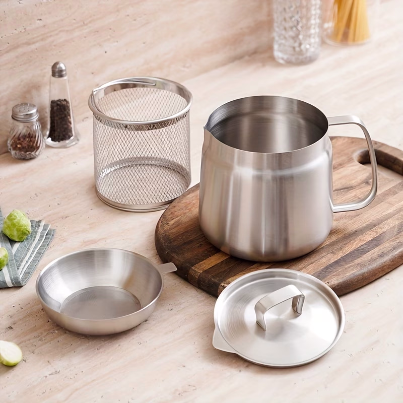 Pure Cook™ Source Patented Factory Multi-Function Oil Filter Pot with Frying Basket and Strainer – Small Fryer