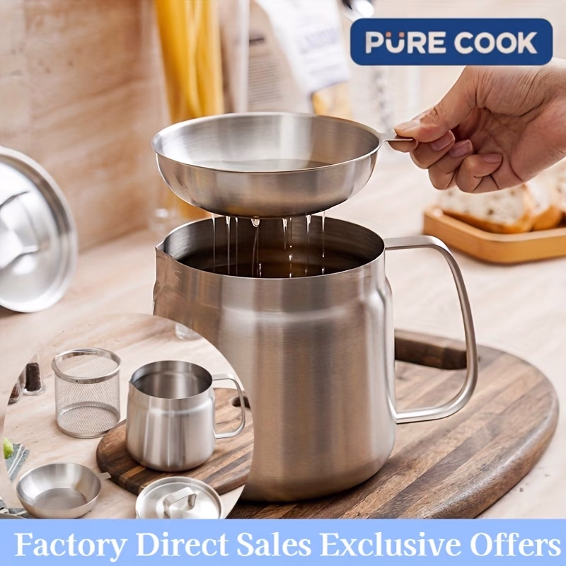 Pure Cook™ Source Patented Factory Multi-Function Oil Filter Pot with Frying Basket and Strainer – Small Fryer