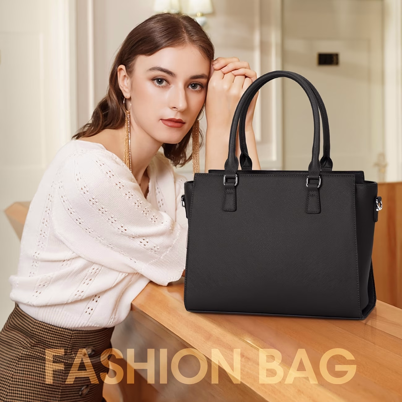 NEWHEY Work Tote Bag for Women – PU Leather Shoulder Handbag with Top Zipper