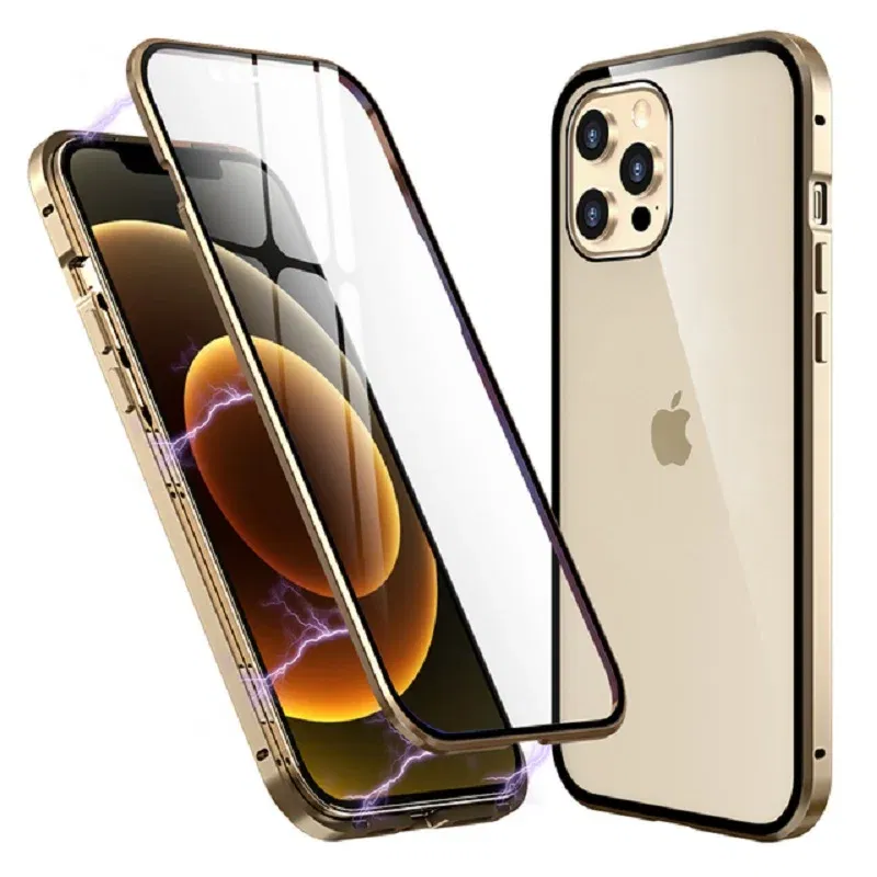 Color: Green, Material: PP - Magnetic Metal Case For iPhone 15 14 13 12 11 Pro 14Pro Max XS X XR 7 8 14Plus 12 Mini SE 2020 Double Sided Tempered Glass Cover