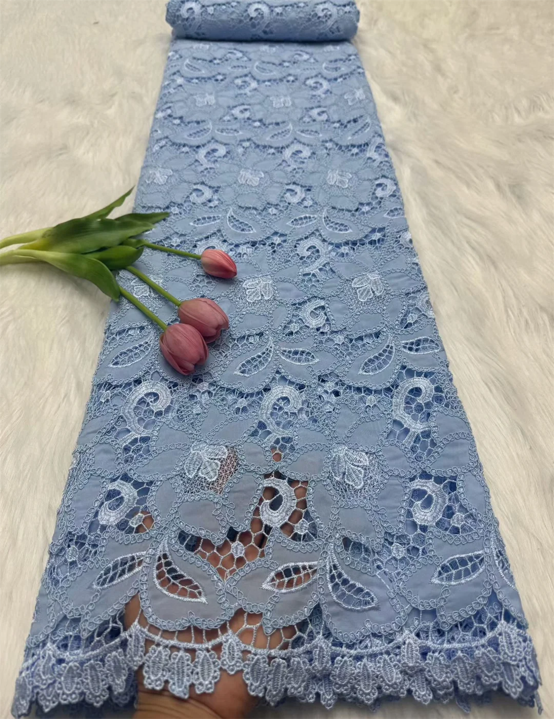 Color: Blue, Width: 120cm, Length: 5 yards - 2026 High-Quality Nigerian Tulle Lace Fabric for Wedding Dress Embroidery Sequins Party Guipure Chiffon Sewing