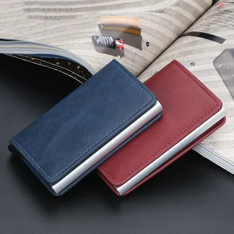Color: dark blue - 2024 Men Women Business ID Holders Metal Aluminum Shell Anti-degaussing Automatic Pop-up Rfid Multi-card Bit Cardholder Holders