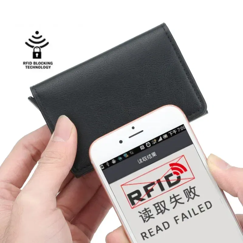 Color: dark blue - 2024 Men Women Business ID Holders Metal Aluminum Shell Anti-degaussing Automatic Pop-up Rfid Multi-card Bit Cardholder Holders