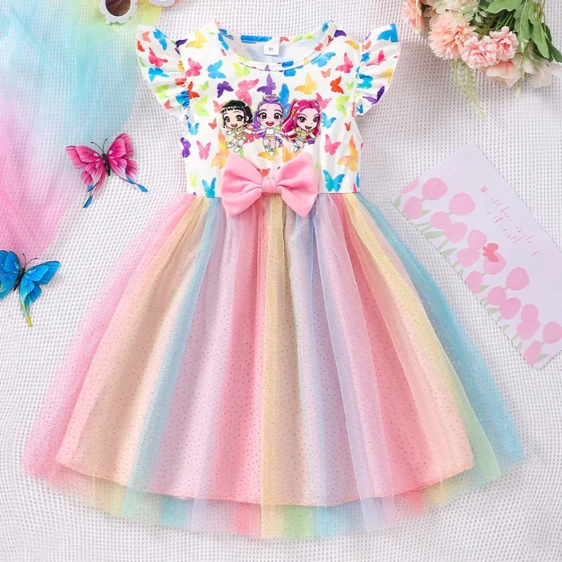 Color: Mint, Size: One Size, Ships From: CHINA, Height: 176 - KPop Demon Hunter Christmas Princess Dress Girl Fashion Casual Autumn Butterfly Dress Wedding Birthday Party Dress Gift Clothes