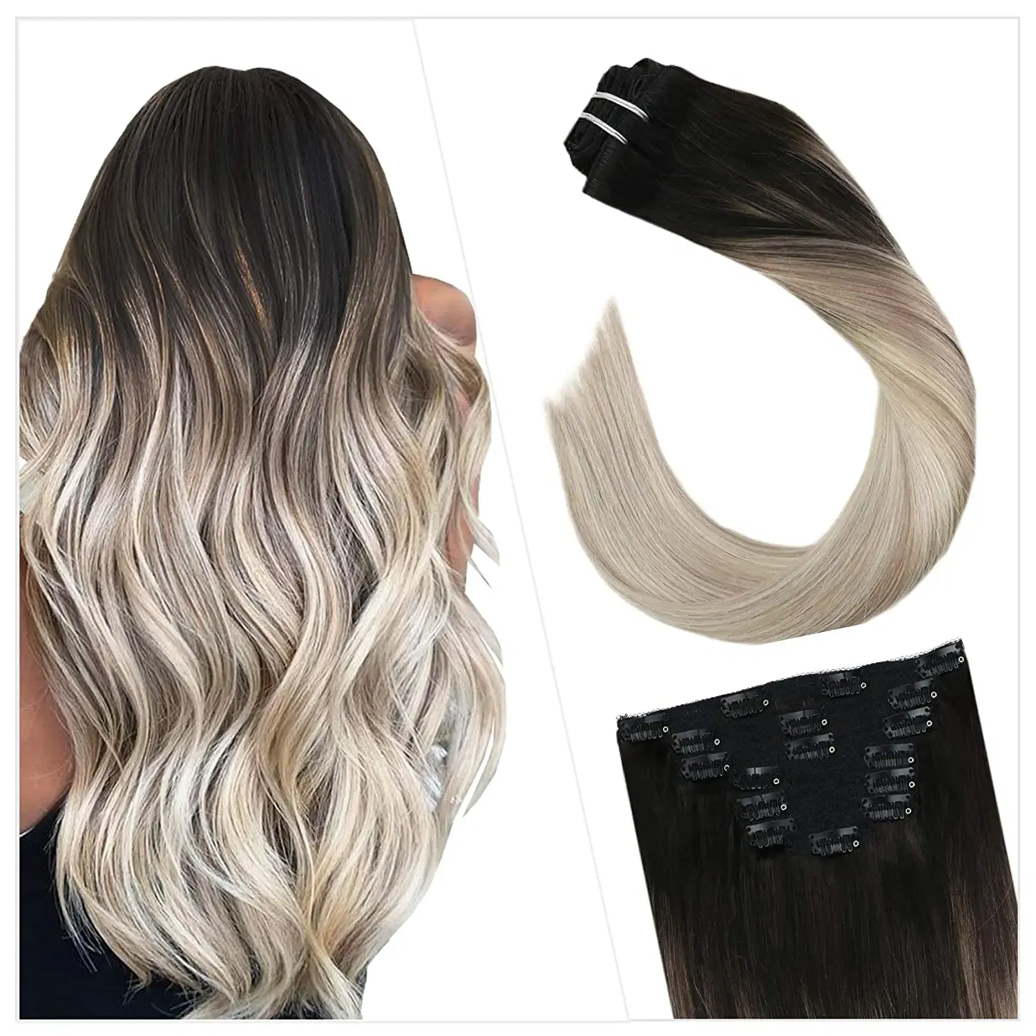 Color: T400/Burg, Length: 22 inches, Weight Per Package: 120g/Set - [16 Colors] Ugeat Clip in Hair Extensions Human Hair 14-22" Double Weft Remy Hair Full Head Clip in Extensions for Woman 7Pcs