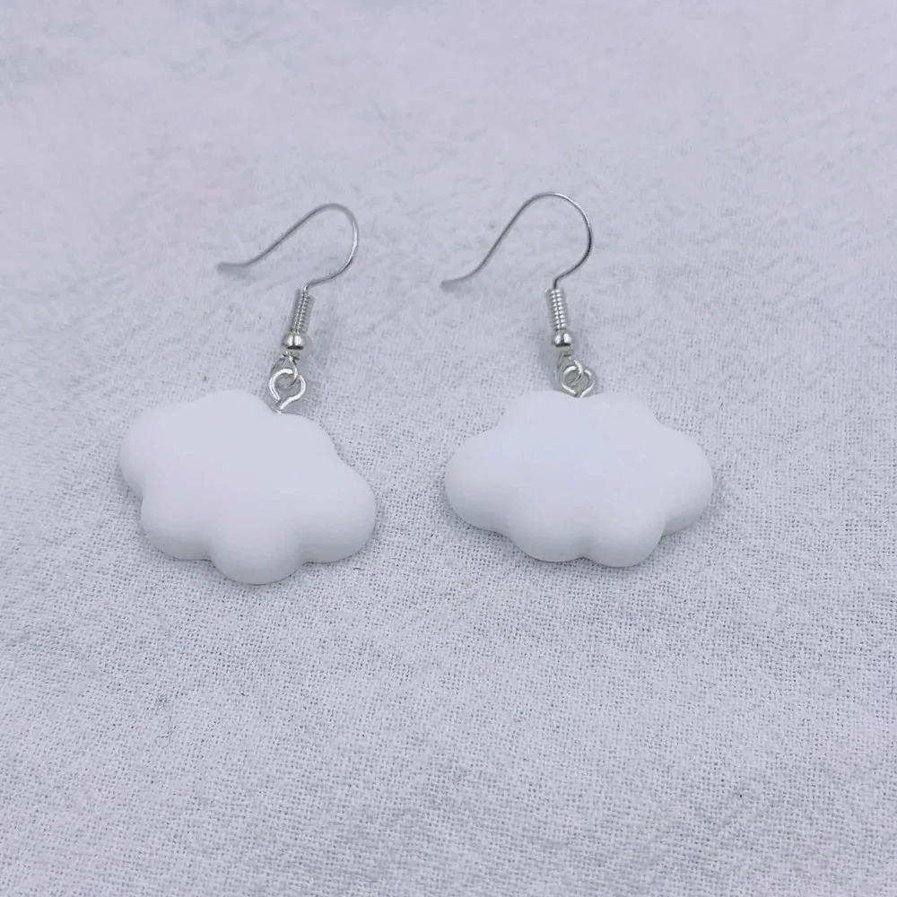 Metal Color: Cobalt Plating - Ultra-Low New Fashion Cute White Cloud Stud Earrings Delicate Mushroom Clouds for Women Girls Ear Jewelry Wholesale Gifts Bear