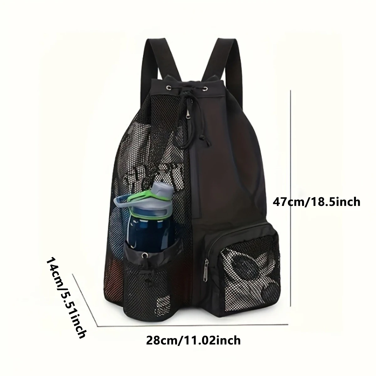 Color: black - Outdoor beach backpack, swimming bag, mesh perforated drawstring backpack with wet bag, gym yoga exercise storage bag, 1 set