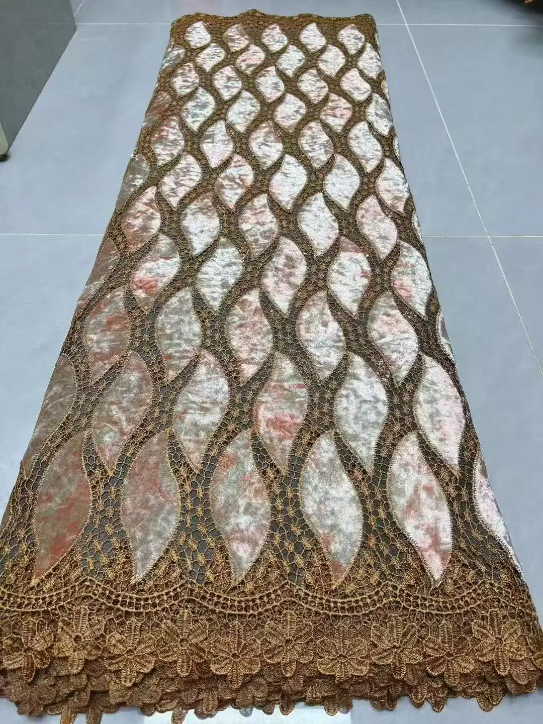 Color: Pink, Width: 120cm, Length: 5 yards - African Velvet Lace Fabrics 2025 High Quality Women Party Women Embroidery Nigerian French Lace Materials For Wedding Material