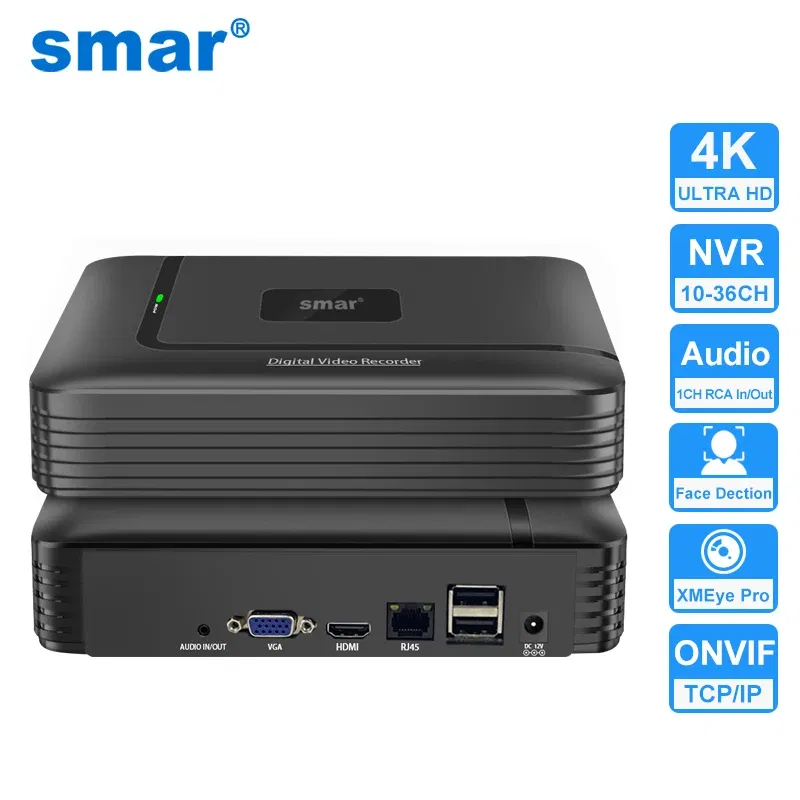 Video Input: 32CH, Ships From: CHINA, Plug Standard: EU Plug - Smar H.265 CCTV NVR Face Detection 10CH 16CH 32CH 36CH Max 4K Output Security Video Recorder Motion Detect P2P Onvif XMEye APP