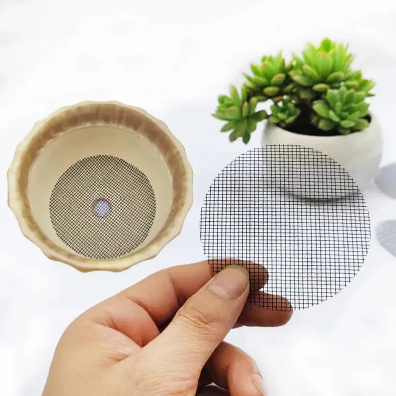 Color: Yellow, Sheet Size: Small - Pot Hole Mesh Pad Mat Grid Round Drainage Hole Screen for Pot Bottom Prevent Soil Loss Anti Bonsai Flower Plant Gardening Tools