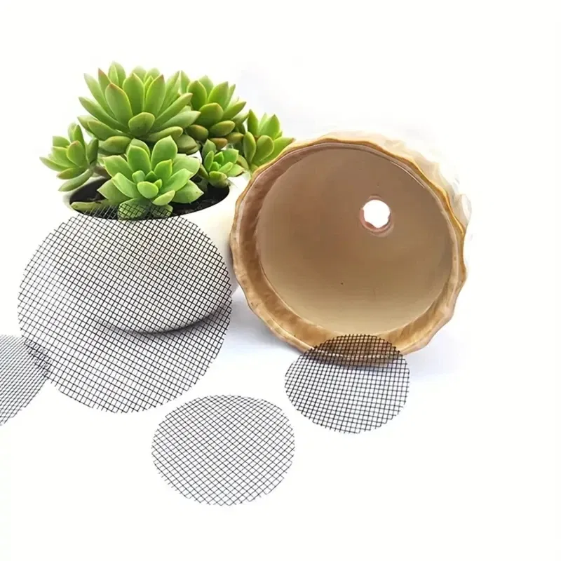 Color: Yellow, Sheet Size: Small - Pot Hole Mesh Pad Mat Grid Round Drainage Hole Screen for Pot Bottom Prevent Soil Loss Anti Bonsai Flower Plant Gardening Tools