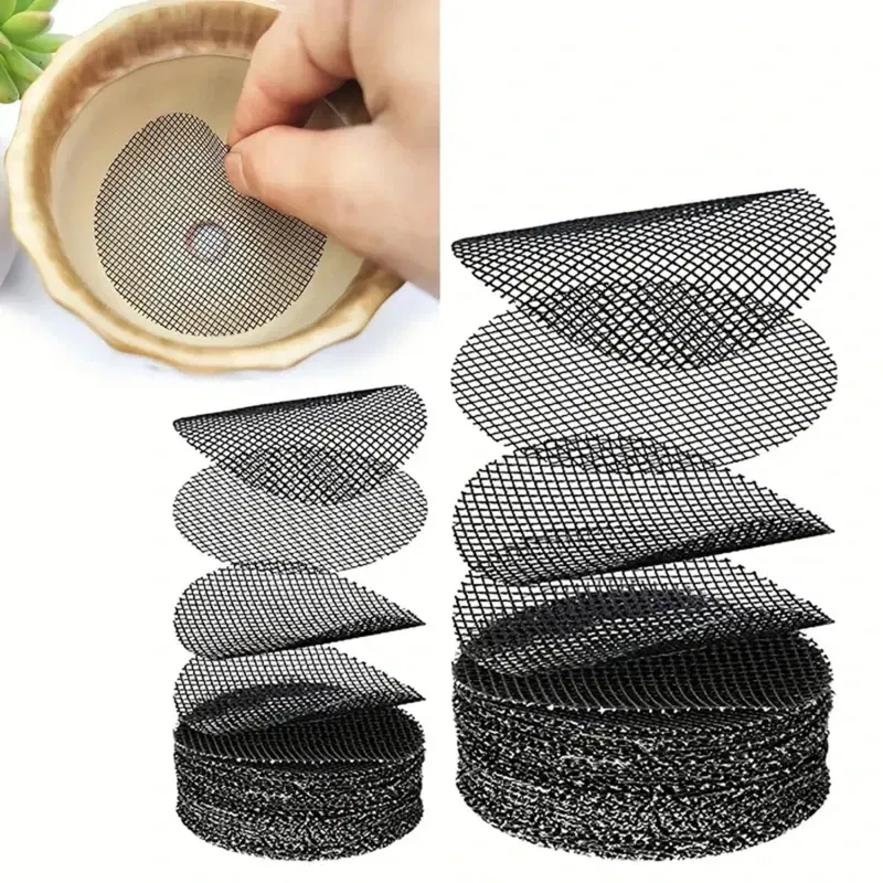Color: Yellow, Sheet Size: Small - Pot Hole Mesh Pad Mat Grid Round Drainage Hole Screen for Pot Bottom Prevent Soil Loss Anti Bonsai Flower Plant Gardening Tools