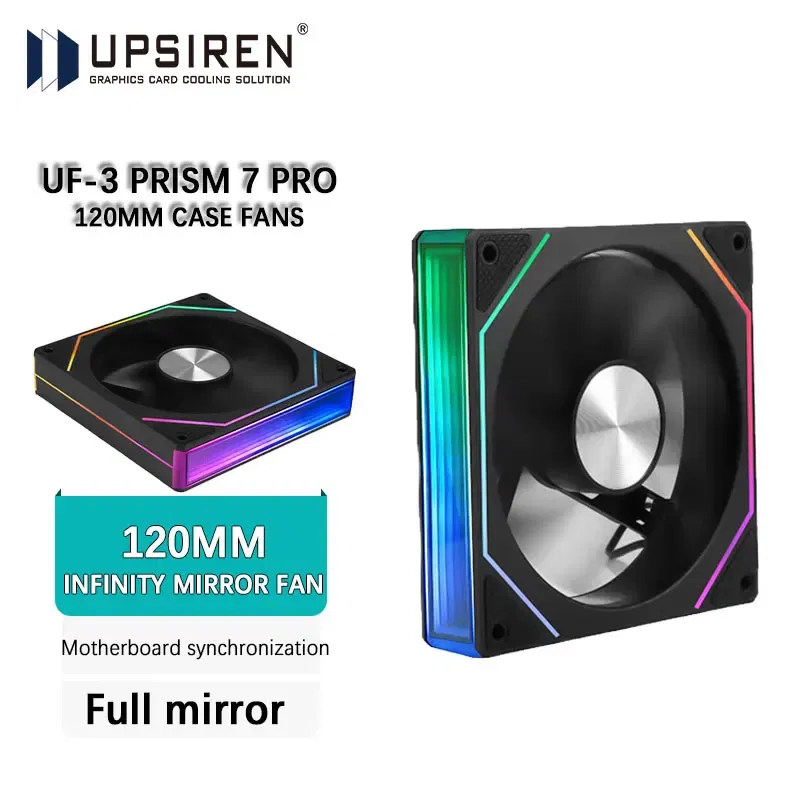 Color: Black, Blade Color: Other, RGB Support: A-RGB - UPSIREN UF-3 Prism 7PRO Computer Case Cooling Fan,Double-sided full lens,12CM ARGB motherboard synchronization，CD pattern axis