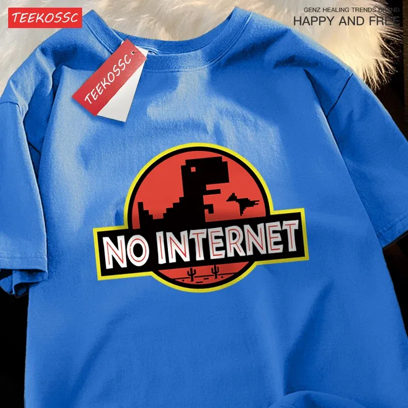 Color: Pink, Size: XXL - No Internet Fun Little Dinosaur Short Sleeve Mens Cartoons Cotton Tshirt Summer High Quality Clothing Fashion Oversize T-Shirts