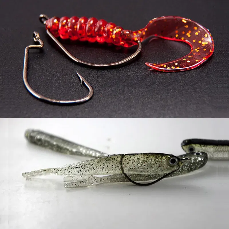 Color: WHITE - 100 pcs Wide Gap Worm Fishing Hooks Jig Crank Big Bass Hook Black High Carbon Steel Crank Barbed Hook for Soft Fishing Lure
