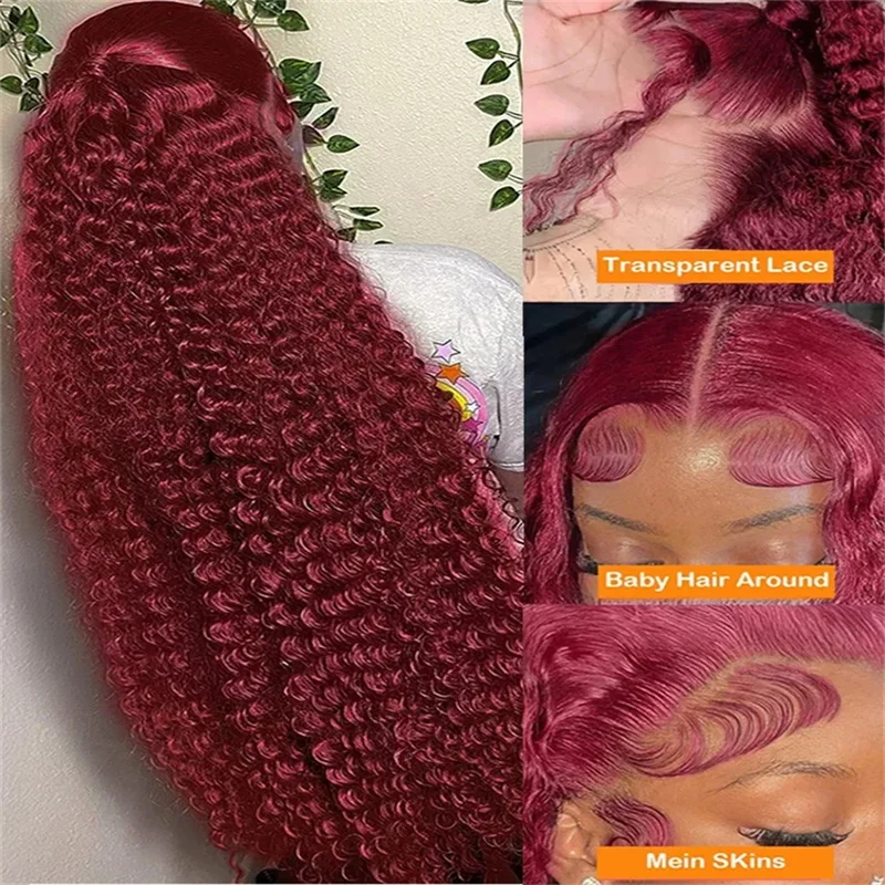 Hair Color: #6, Stretched Length: 30inches, Density: 180%, Ships From: CHINA - 30 40 Inch 99J Burgundy 13x6 Hd Lace Frontal Human Hair Wig Red Colored 13x4 Transparent Lace Curly Deep Wave Frontal Wig