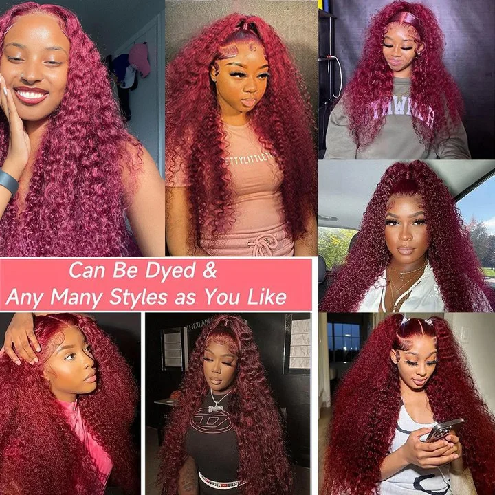 Hair Color: #6, Stretched Length: 30inches, Density: 180%, Ships From: CHINA - 30 40 Inch 99J Burgundy 13x6 Hd Lace Frontal Human Hair Wig Red Colored 13x4 Transparent Lace Curly Deep Wave Frontal Wig