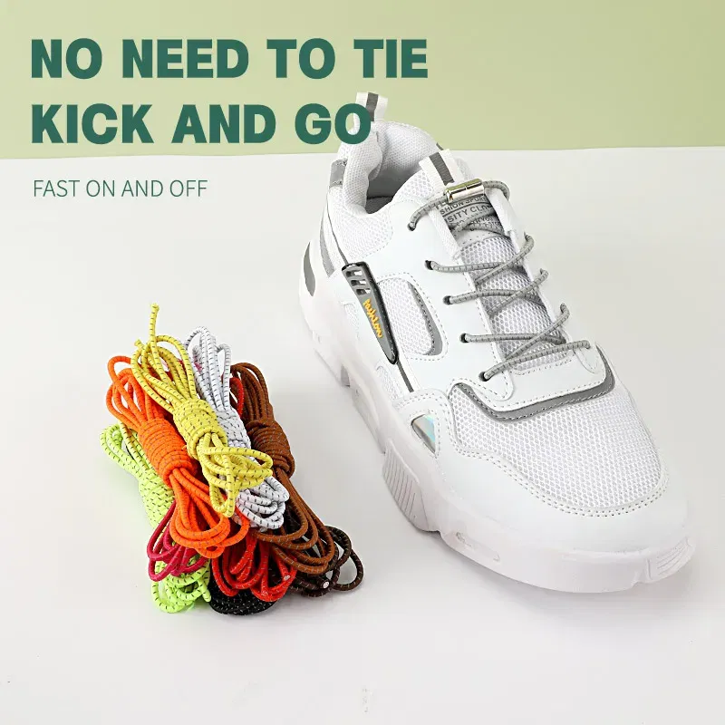 Color: Red, Ships From: CHINA - New Reflective Circular Elastic Shoe laces No Tie Shoelaces Metal Lock Lazy Laces for Kids and Adult One size fits all shoe