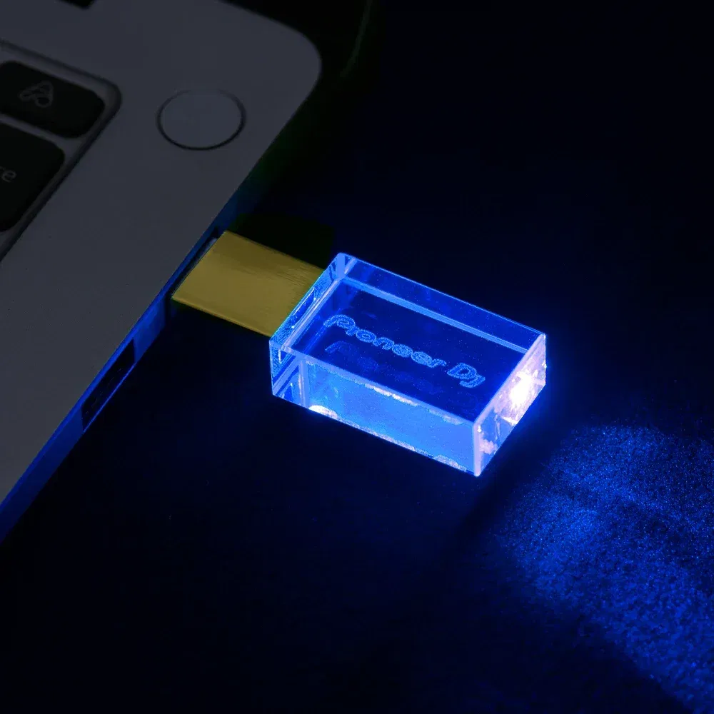 Color: green, Capacity: 128 GB - JASTER Luminous USB drive Gold Lid Crystal USB Flash Drive 128GB Pendrive 64GB Colorful LED Memory Stick 16GB with Pioneer DJ