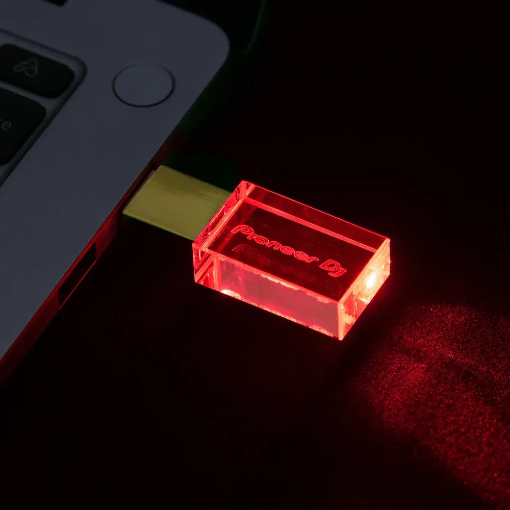 Color: green, Capacity: 128 GB - JASTER Luminous USB drive Gold Lid Crystal USB Flash Drive 128GB Pendrive 64GB Colorful LED Memory Stick 16GB with Pioneer DJ