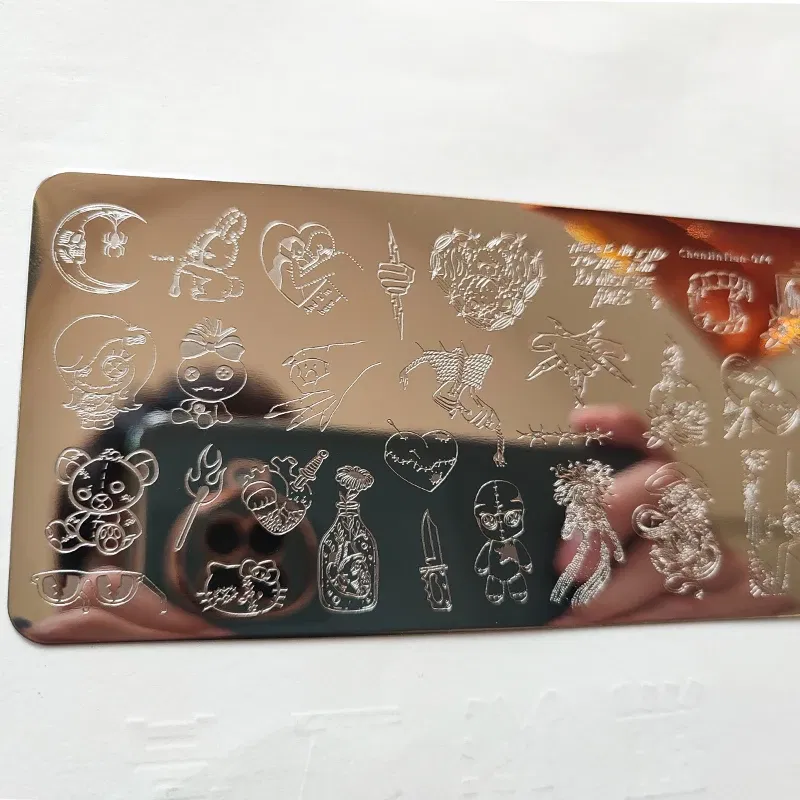 Color: Army Green - Cute Cartoon Animal Nail Stamping Plates Cartoon Cat Mermaid Girl Gragon Brand Image Stainless Steel Stencil Nail Art Template