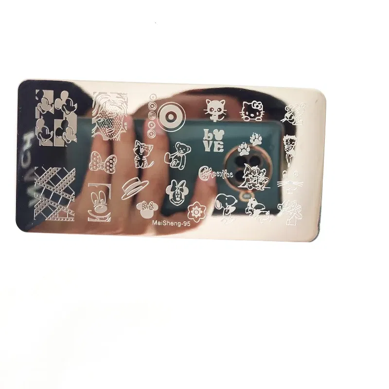 Color: Army Green - Cute Cartoon Animal Nail Stamping Plates Cartoon Cat Mermaid Girl Gragon Brand Image Stainless Steel Stencil Nail Art Template
