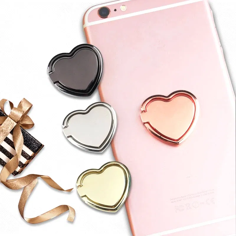 Color: black - 1pcs Metal Heart Mobile Phone Finger Ring Holder Telephone Support Accessories Magnetic Car Bracket Socket Stand mobile phones