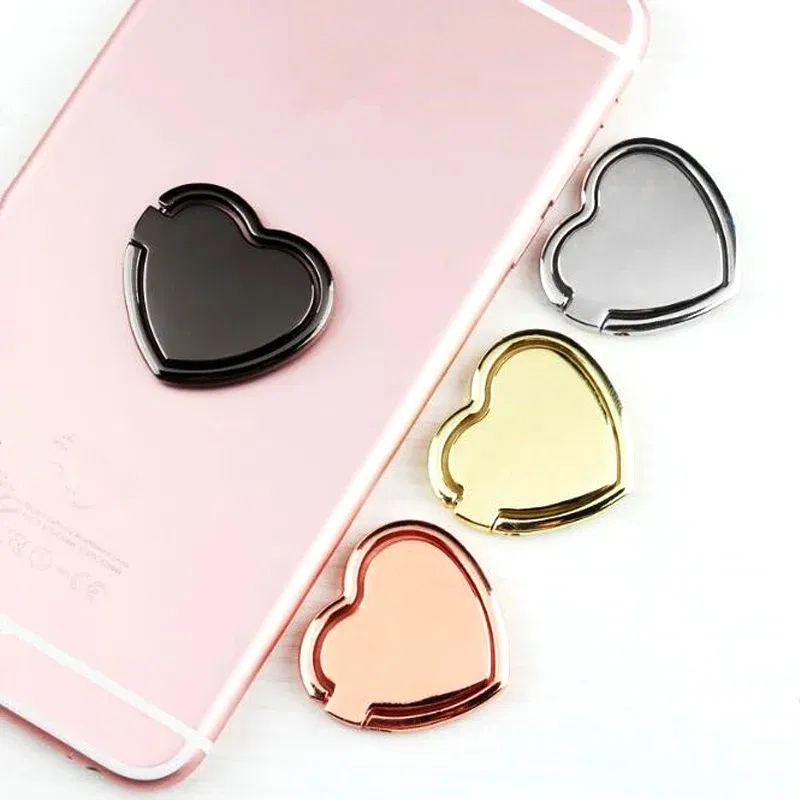 Color: black - 1pcs Metal Heart Mobile Phone Finger Ring Holder Telephone Support Accessories Magnetic Car Bracket Socket Stand mobile phones