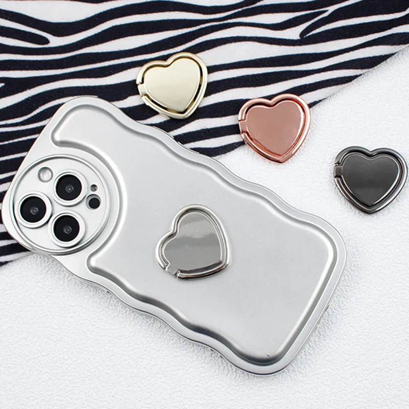 Color: black - 1pcs Metal Heart Mobile Phone Finger Ring Holder Telephone Support Accessories Magnetic Car Bracket Socket Stand mobile phones