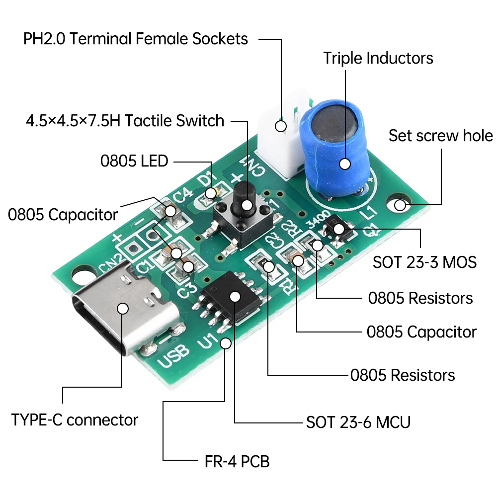 Bundle: Bundle2 - DC5V Ultrasonic Spray Humidifier Electronic Atomization Module Set Universal Humidification Module TYPE-C