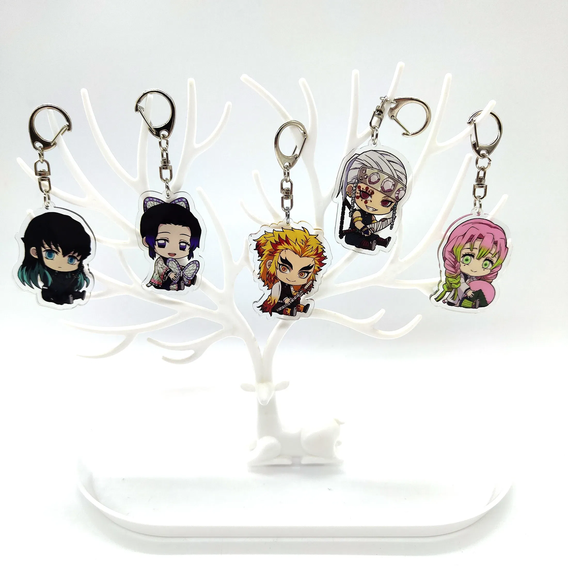 Color: GRAY - 16pcs/set Anime Keychains Keychain Demon Slayer Kimetsu No Yaiba Acrylic Key Ring Cute Funny Cartoon for Friends wholesale