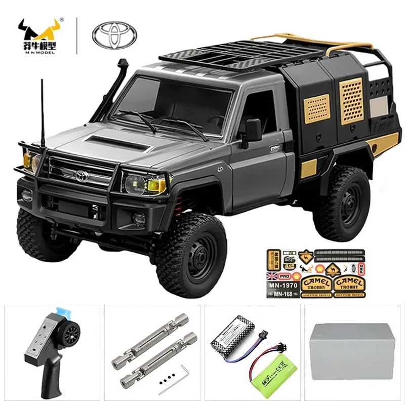 Color: GRAY - MN MN82 1:12 Retro Rc Car With LED Lights Full-scale Simulation LC79 Professional 4WD Remote Control Pickup RC Truck Model Toys