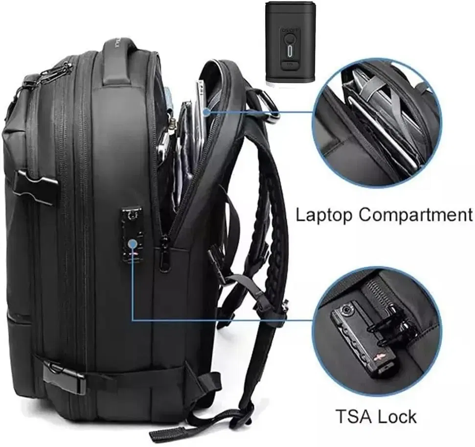 Color: Beige - Airback Vacuum Compression Backpack with Vacuum Pump 60L Expandable Travel Backpack for Men Women Airline Approved Business Bag