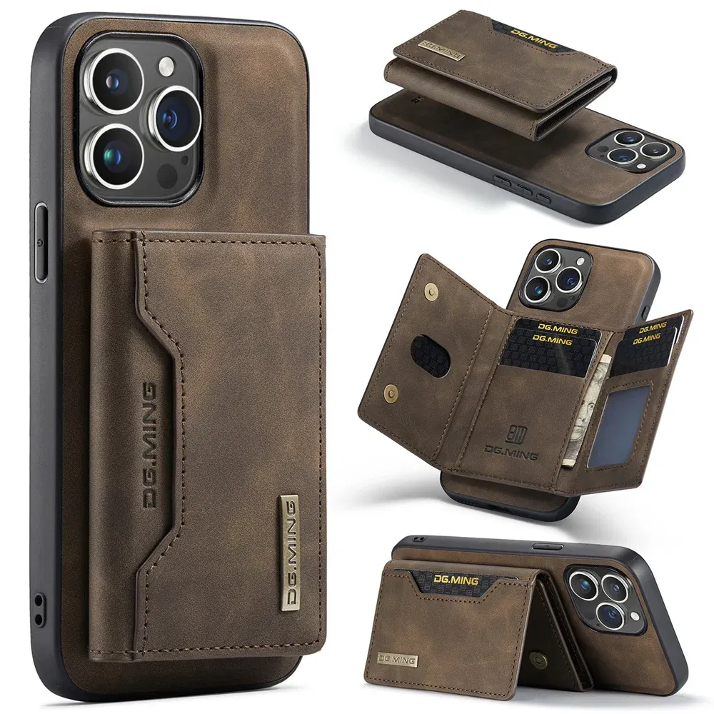 Color: Coffee, Material: PU - 2 In 1 Case For iPhone 16 15 14 13 12 11 Pro Max Plus XS Max XR 8 Plus SE 2022 Wallet Magnetic Leather Card Holder Pocket Cover