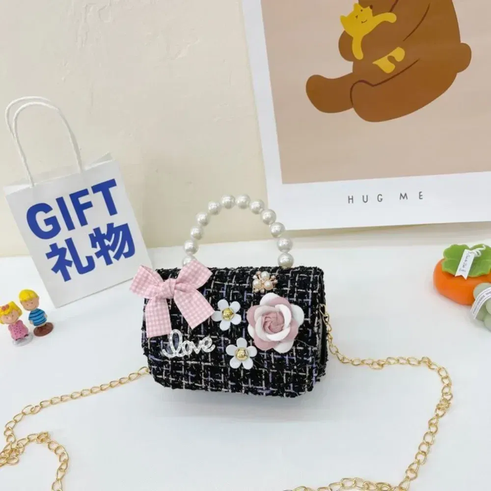 Color: Clear - New Children's Fashion Little Fragrant Wind Elsa Princess Bag Little Girl Pearl Handheld Crossbody Bag Net  Red envelope