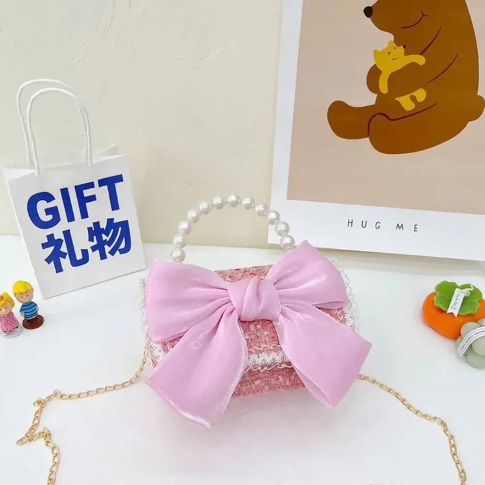 Color: Clear - New Children's Fashion Little Fragrant Wind Elsa Princess Bag Little Girl Pearl Handheld Crossbody Bag Net  Red envelope