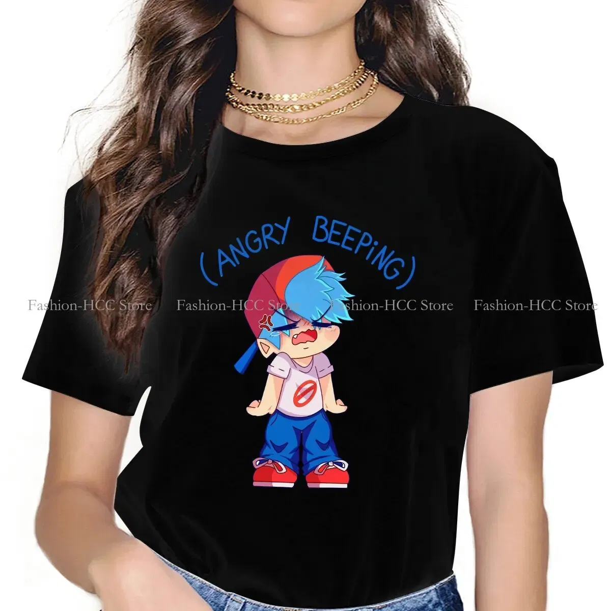 Color: black, Size: XL - Angry Beeping Boyfriend Style Polyester TShirt Friday Night Funkin FNF Music Boy Comfortable Hip Hop Graphic T Shirt Stuff