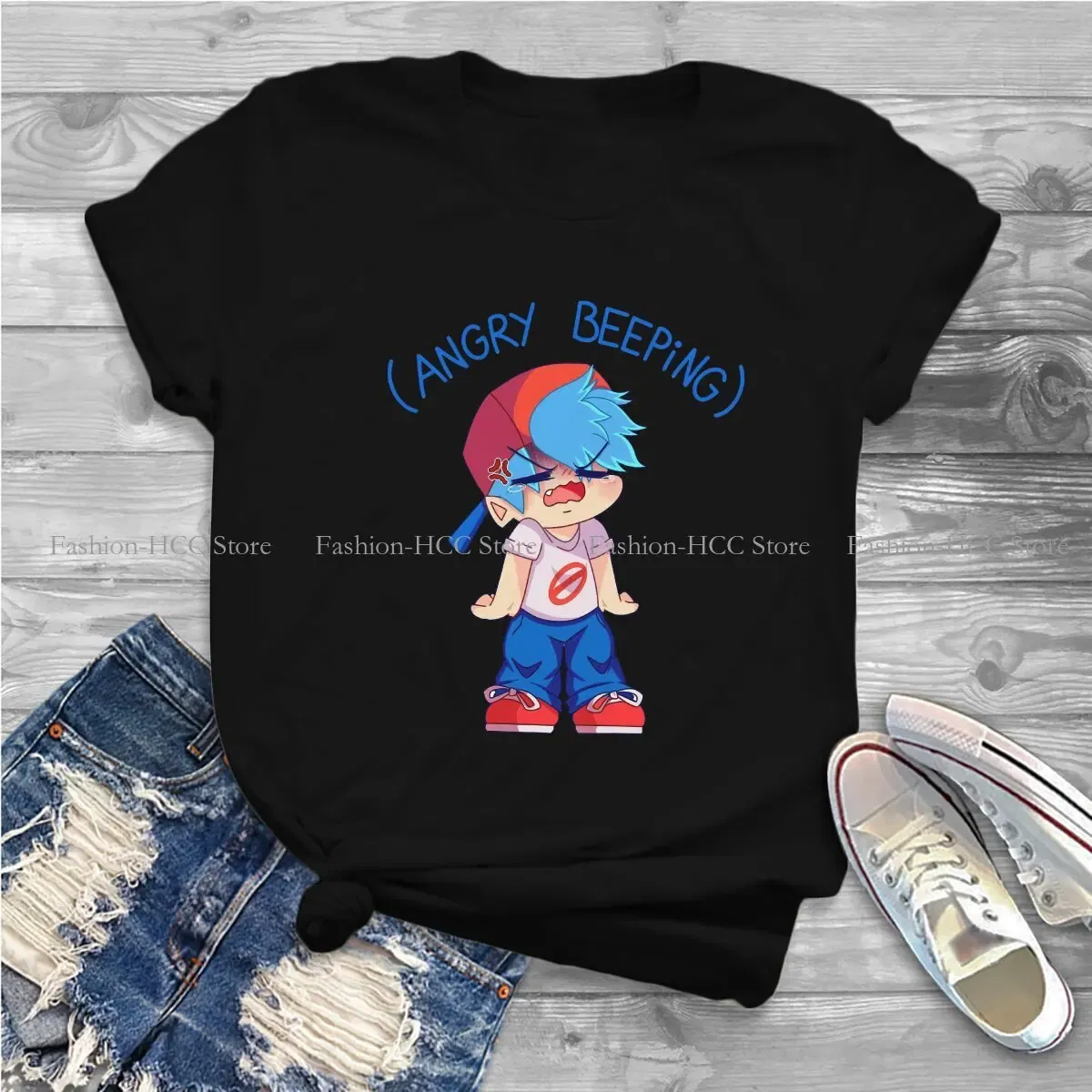 Color: black, Size: XL - Angry Beeping Boyfriend Style Polyester TShirt Friday Night Funkin FNF Music Boy Comfortable Hip Hop Graphic T Shirt Stuff