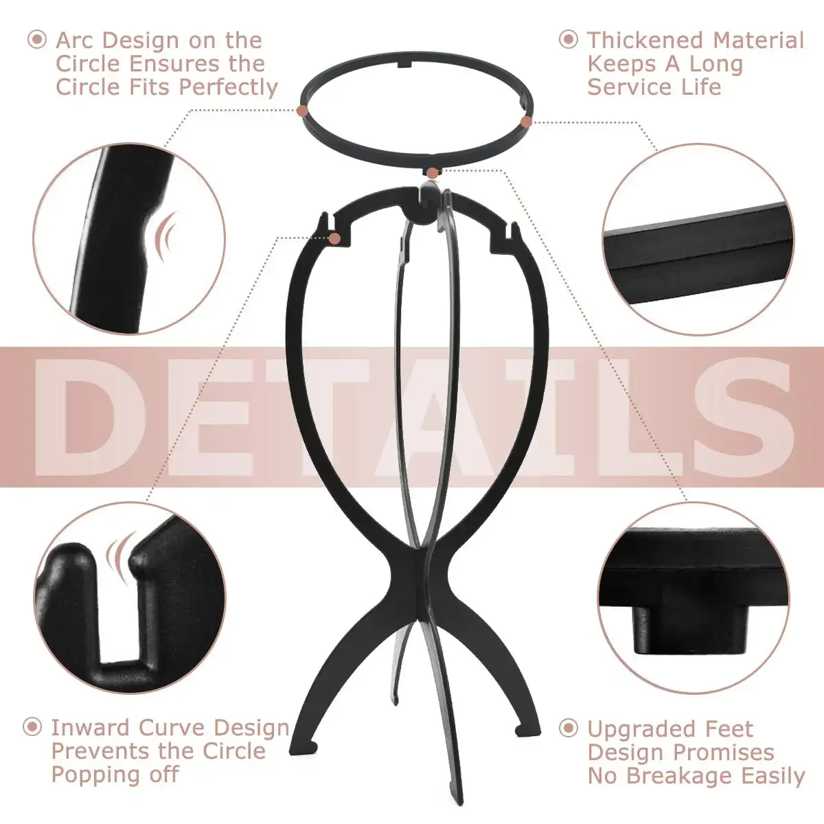 Color: CHROME - 10pcs Wig Stand Durable Easy Assembly Wig Cap Holder Portable Plastic Hair Hat Displaying Stand Ideal for Home Salon Travel Use